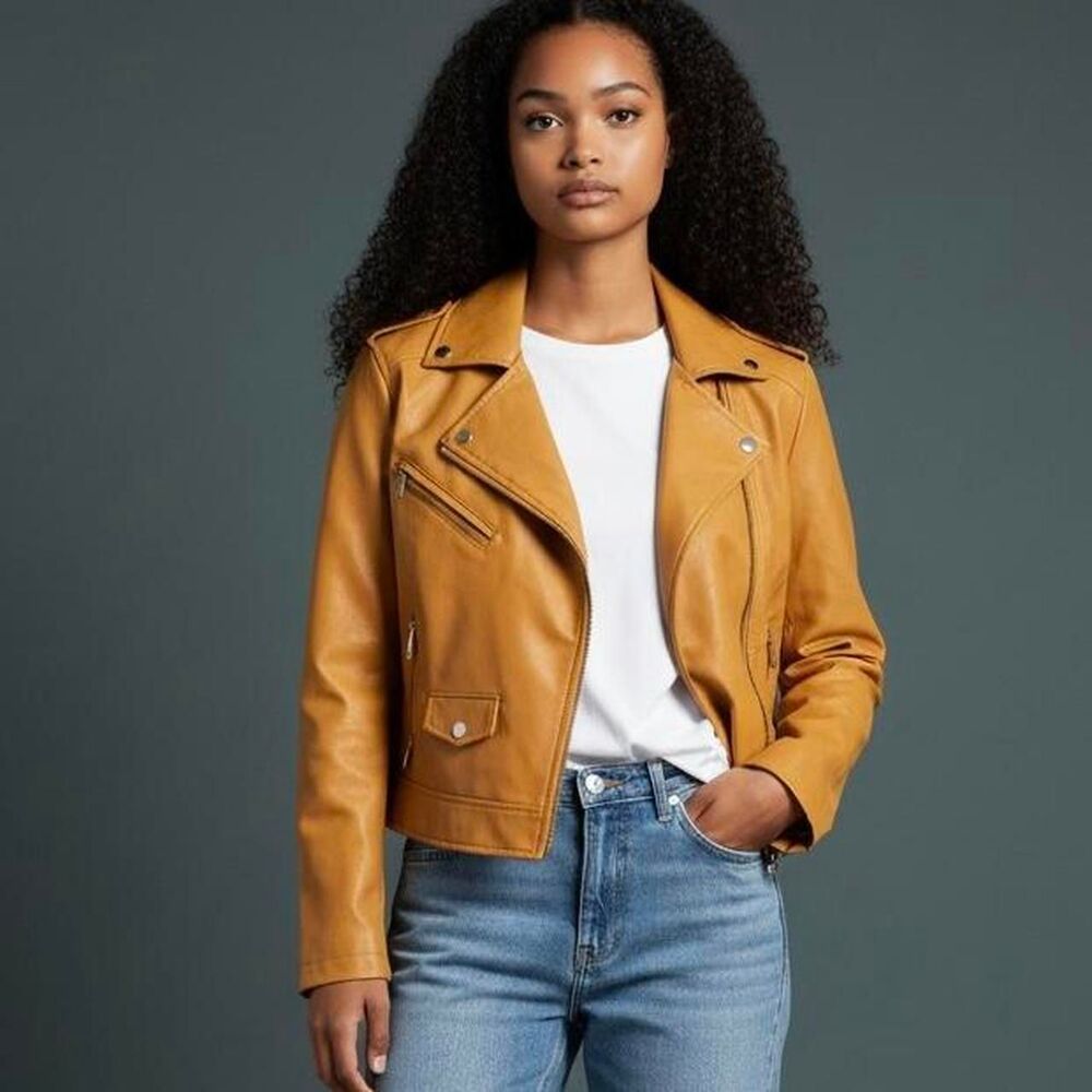 LA COALITION Vegan Leather And Suede Jacket. Mustard Yellow. Large.